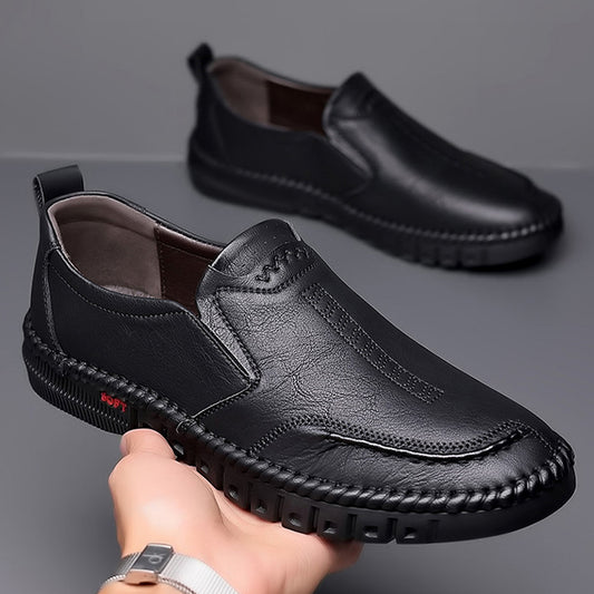 👞【39-44】Nowe męskie skórzane buty casualowe z miękką podeszwą - antypoślizgowe - oddychające