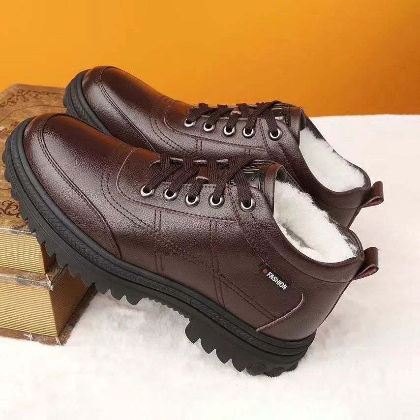👞【39-44】 Zapatos de cuero de suela gruesa, cálidos y esponjosos, engrosados de invierno para hombres-E