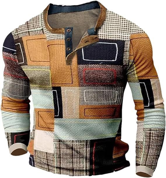 🌴🌈【S-4XL】👔😍 Nová kolekce pánských košil s potiskem, dlouhé rukávy, uvolněný styl Henry, dostupné ve více barvách-Z