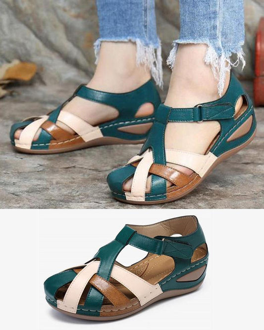 【35-43】Sandalias de mujer con plataforma de cuero suave y recortes-3567589-E
