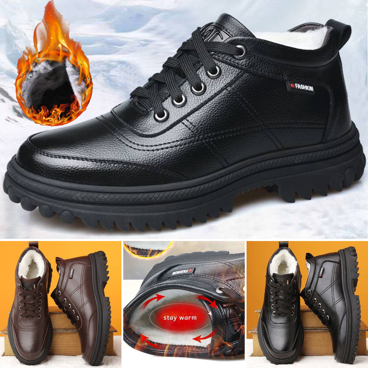 🔥Ograniczona czasowo zniżka 50%🔥【39-44】2026 Nowość Zimowe, ciepłe, męskie skórzane buty z grubą podeszwą