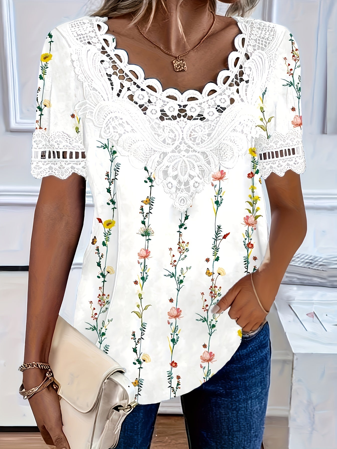 🤩🌺【Speciální sleva】【S-6XL】2025 Nová módní krajková elegantní dámská halenka – pohodlná a prodyšná-Z